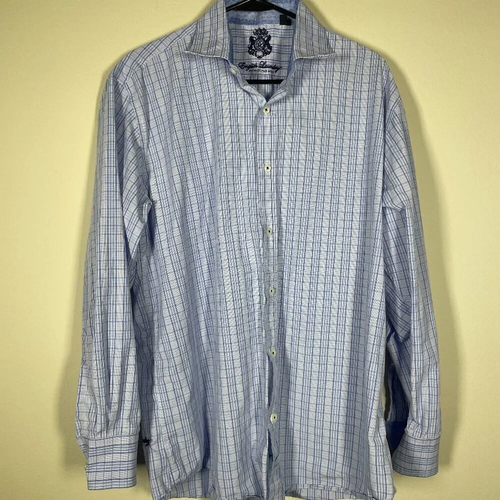 English Laundry by Christopher Wicks Plaid Blue Button-Up Shirt Cotton 17 34/3